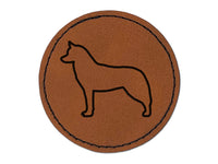 Siberian Husky Dog Outline Round Iron-On Engraved Faux Leather Patch Applique - 2.5"