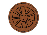 Smiling Sunshine Round Iron-On Engraved Faux Leather Patch Applique - 2.5"