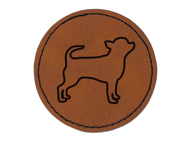 Smooth Coat Chihuahua Apple Head Dog Outline Round Iron-On Engraved Faux Leather Patch Applique - 2.5"