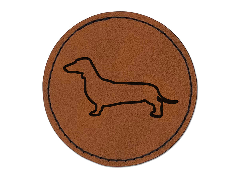 Smooth Haired Dachshund Dog Outline Round Iron-On Engraved Faux Leather Patch Applique - 2.5"