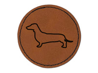 Smooth Haired Dachshund Dog Outline Round Iron-On Engraved Faux Leather Patch Applique - 2.5"