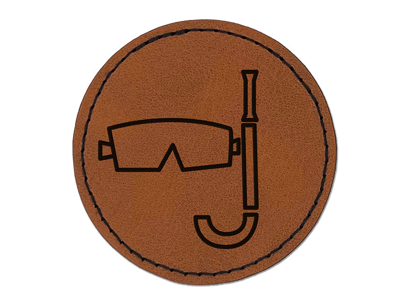 Snorkel Mask Doodle Round Iron-On Engraved Faux Leather Patch Applique - 2.5"