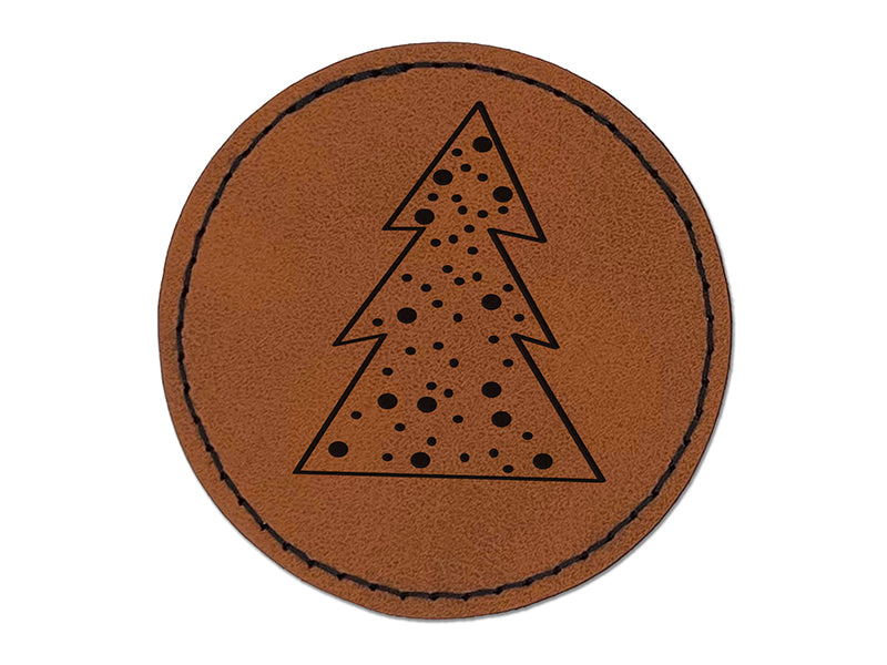 Snowy Woodland Tree Round Iron-On Engraved Faux Leather Patch Applique - 2.5"
