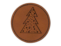 Snowy Woodland Tree Round Iron-On Engraved Faux Leather Patch Applique - 2.5"