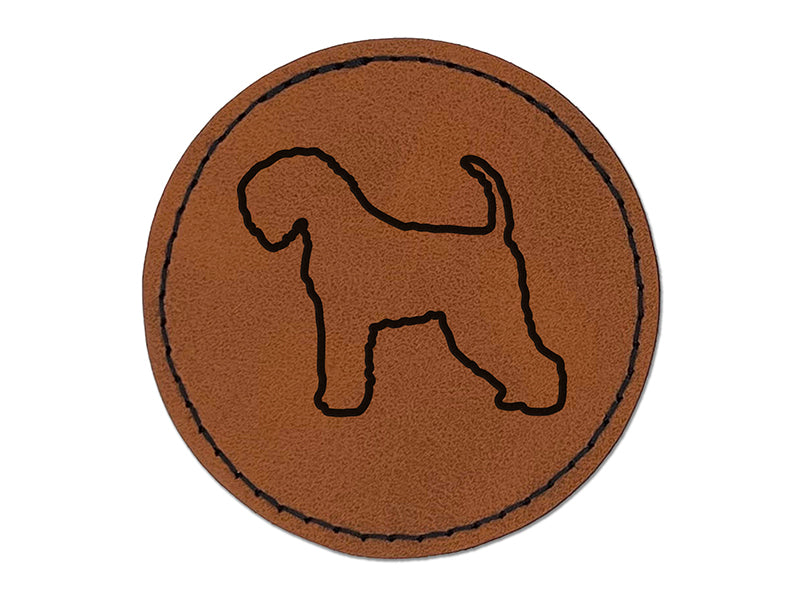Soft Coated Wheaten Terrier Dog Outline Round Iron-On Engraved Faux Leather Patch Applique - 2.5"
