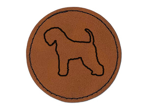 Soft Coated Wheaten Terrier Dog Outline Round Iron-On Engraved Faux Leather Patch Applique - 2.5"