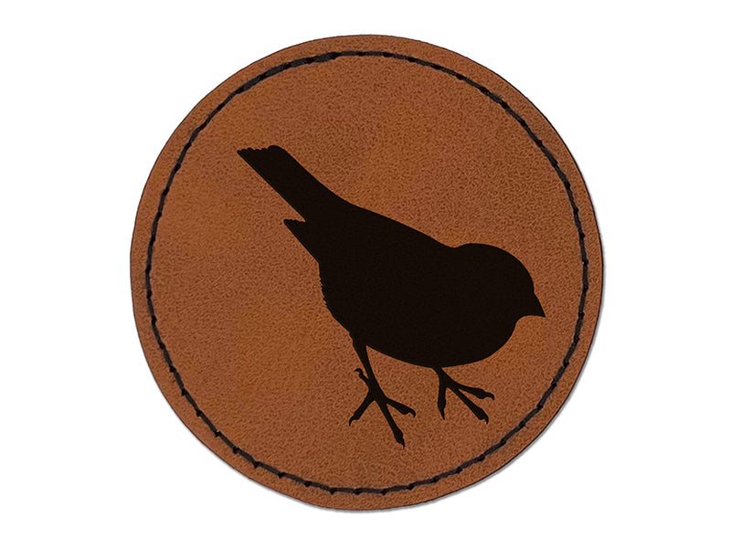 Sparrow Bird Solid Round Iron-On Engraved Faux Leather Patch Applique - 2.5"