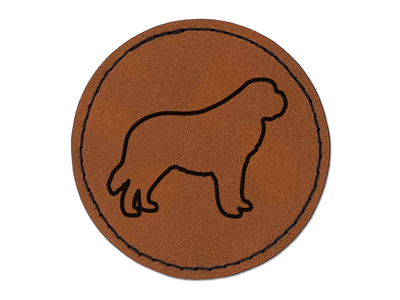 St Bernard Saint Dog Outline Round Iron-On Engraved Faux Leather Patch Applique - 2.5"