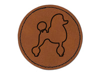 Standard Poodle Dog Outline Round Iron-On Engraved Faux Leather Patch Applique - 2.5"