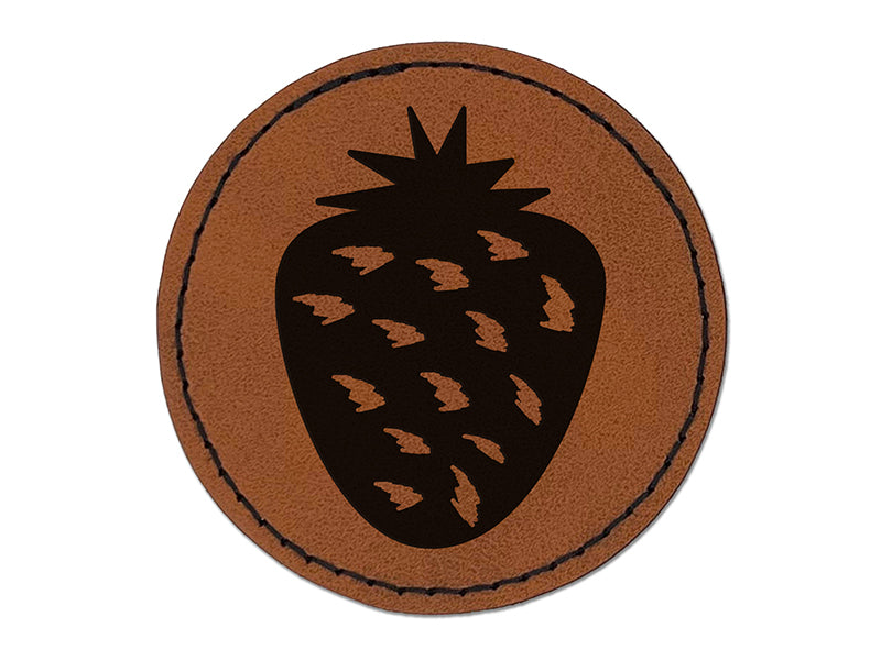 Strawberry Fruit Doodle Round Iron-On Engraved Faux Leather Patch Applique - 2.5"