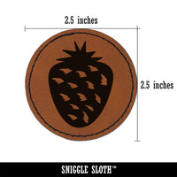 Strawberry Fruit Doodle Round Iron-On Engraved Faux Leather Patch Applique - 2.5"