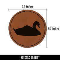 Swan Swimming Solid Round Iron-On Engraved Faux Leather Patch Applique - 2.5"