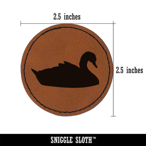 Swan Swimming Solid Round Iron-On Engraved Faux Leather Patch Applique - 2.5"