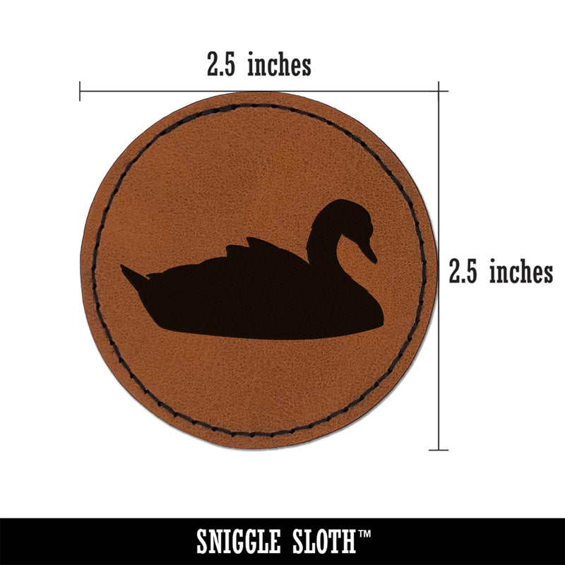 Swan Swimming Solid Round Iron-On Engraved Faux Leather Patch Applique - 2.5"