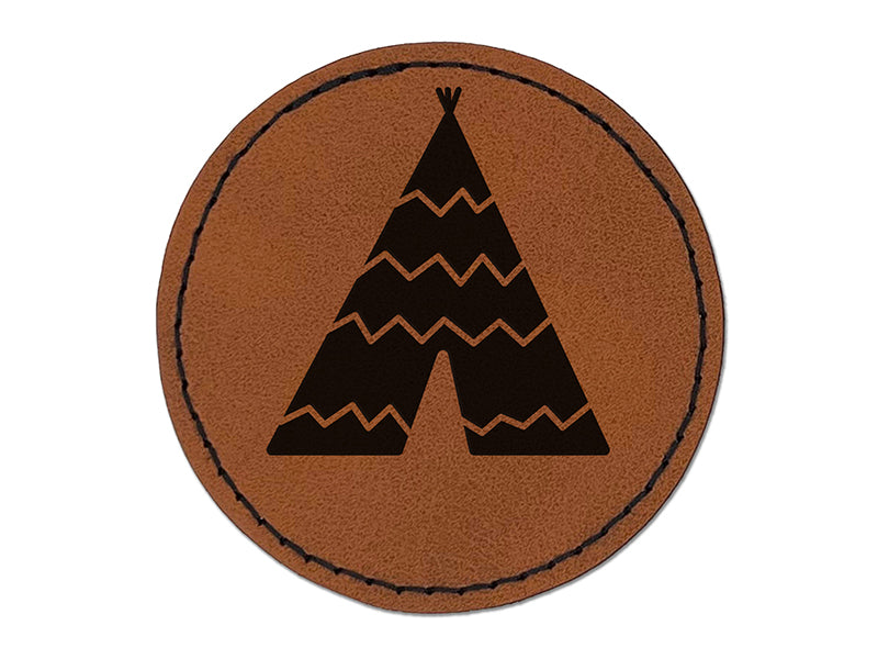 Tipi Teepee Round Iron-On Engraved Faux Leather Patch Applique - 2.5"