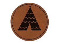 Tipi Teepee Round Iron-On Engraved Faux Leather Patch Applique - 2.5"