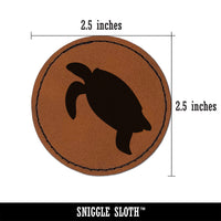 Turtle Swimming Solid Round Iron-On Engraved Faux Leather Patch Applique - 2.5"