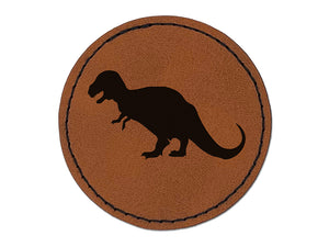 Tyrannosaurus Rex Dinosaur Solid Round Iron-On Engraved Faux Leather Patch Applique - 2.5"