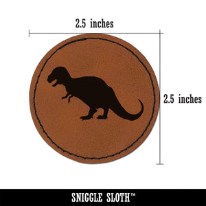 Tyrannosaurus Rex Dinosaur Solid Round Iron-On Engraved Faux Leather Patch Applique - 2.5"