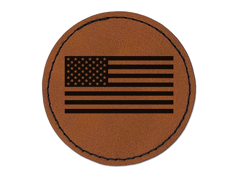 USA United States of America Flag Round Iron-On Engraved Faux Leather Patch Applique - 2.5"
