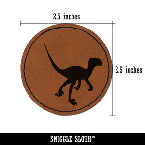 Velociraptor Dinosaur Solid Round Iron-On Engraved Faux Leather Patch Applique - 2.5"