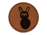 Watchful Rabbit Round Iron-On Engraved Faux Leather Patch Applique - 2.5"