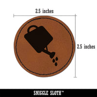 Watering Can Gardening Plants Solid Round Iron-On Engraved Faux Leather Patch Applique - 2.5"