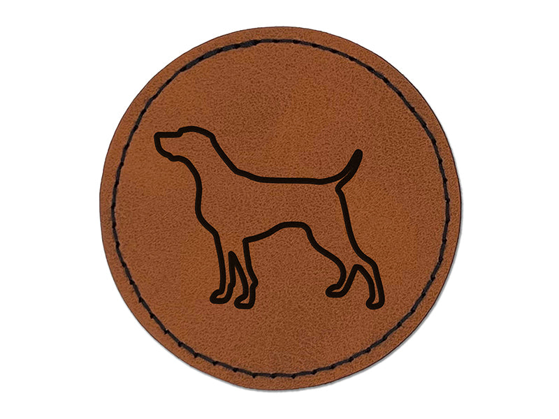 Weimaraner Dog Outline Round Iron-On Engraved Faux Leather Patch Applique - 2.5"