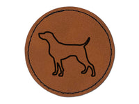 Weimaraner Dog Outline Round Iron-On Engraved Faux Leather Patch Applique - 2.5"