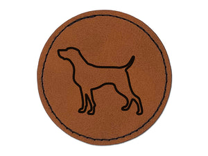Weimaraner Dog Outline Round Iron-On Engraved Faux Leather Patch Applique - 2.5"
