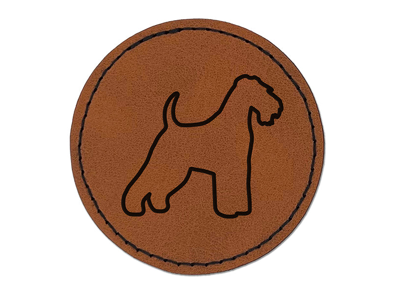 Welsh Terrier Dog Outline Round Iron-On Engraved Faux Leather Patch Applique - 2.5"
