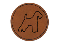 Welsh Terrier Dog Outline Round Iron-On Engraved Faux Leather Patch Applique - 2.5"