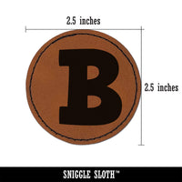 Letter B Uppercase Fun Bold Font Round Iron-On Engraved Faux Leather Patch Applique - 2.5"