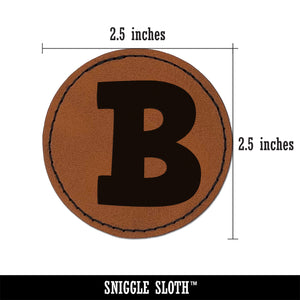 Letter B Uppercase Fun Bold Font Round Iron-On Engraved Faux Leather Patch Applique - 2.5"