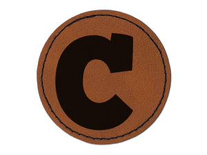Letter C Uppercase Fun Bold Font Round Iron-On Engraved Faux Leather Patch Applique - 2.5"