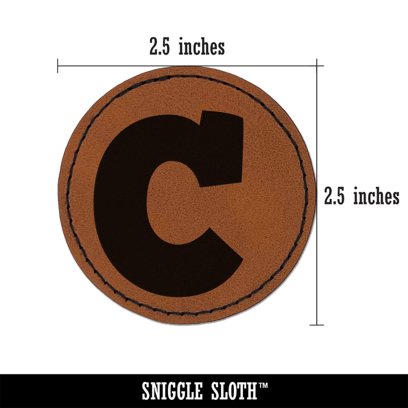 Letter C Uppercase Fun Bold Font Round Iron-On Engraved Faux Leather Patch Applique - 2.5"