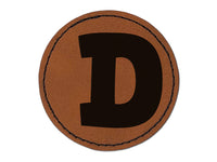 Letter D Uppercase Fun Bold Font Round Iron-On Engraved Faux Leather Patch Applique - 2.5"