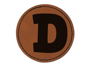 Letter D Uppercase Fun Bold Font Round Iron-On Engraved Faux Leather Patch Applique - 2.5"