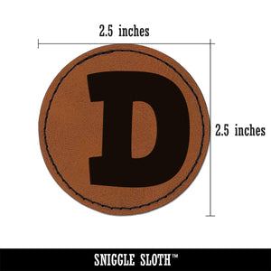 Letter D Uppercase Fun Bold Font Round Iron-On Engraved Faux Leather Patch Applique - 2.5"