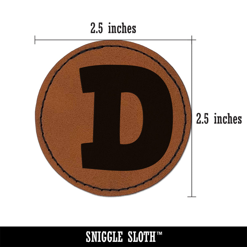 Letter D Uppercase Fun Bold Font Round Iron-On Engraved Faux Leather Patch Applique - 2.5"