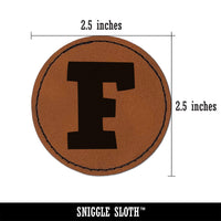 Letter F Uppercase Fun Bold Font Round Iron-On Engraved Faux Leather Patch Applique - 2.5"
