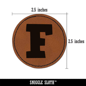 Letter F Uppercase Fun Bold Font Round Iron-On Engraved Faux Leather Patch Applique - 2.5"