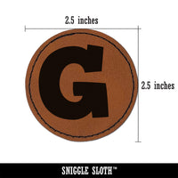 Letter G Uppercase Fun Bold Font Round Iron-On Engraved Faux Leather Patch Applique - 2.5"