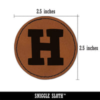 Letter H Uppercase Fun Bold Font Round Iron-On Engraved Faux Leather Patch Applique - 2.5"