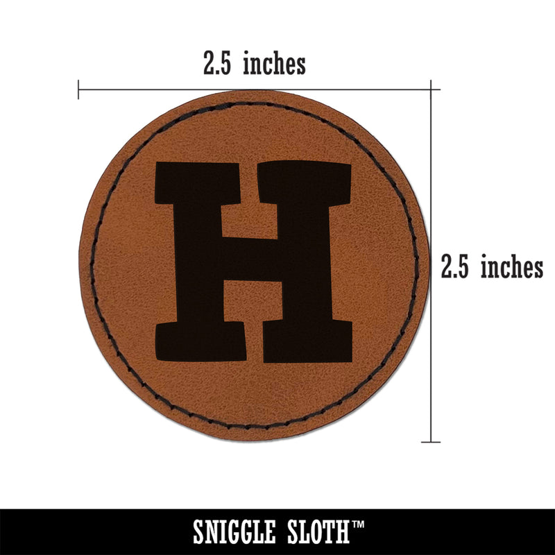 Letter H Uppercase Fun Bold Font Round Iron-On Engraved Faux Leather Patch Applique - 2.5"
