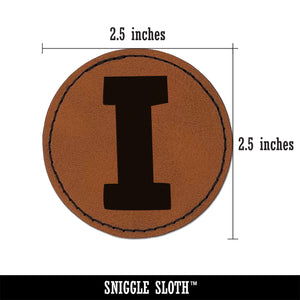 Letter I Uppercase Fun Bold Font Round Iron-On Engraved Faux Leather Patch Applique - 2.5"