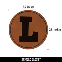 Letter L Uppercase Fun Bold Font Round Iron-On Engraved Faux Leather Patch Applique - 2.5"