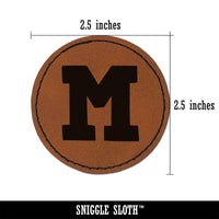 Letter M Uppercase Fun Bold Font Round Iron-On Engraved Faux Leather Patch Applique - 2.5"