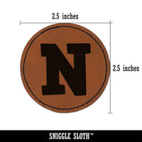 Letter N Uppercase Fun Bold Font Round Iron-On Engraved Faux Leather Patch Applique - 2.5"