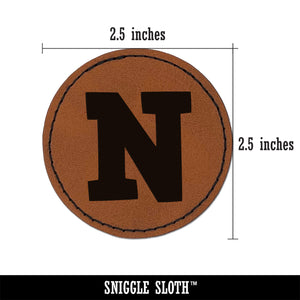 Letter N Uppercase Fun Bold Font Round Iron-On Engraved Faux Leather Patch Applique - 2.5"